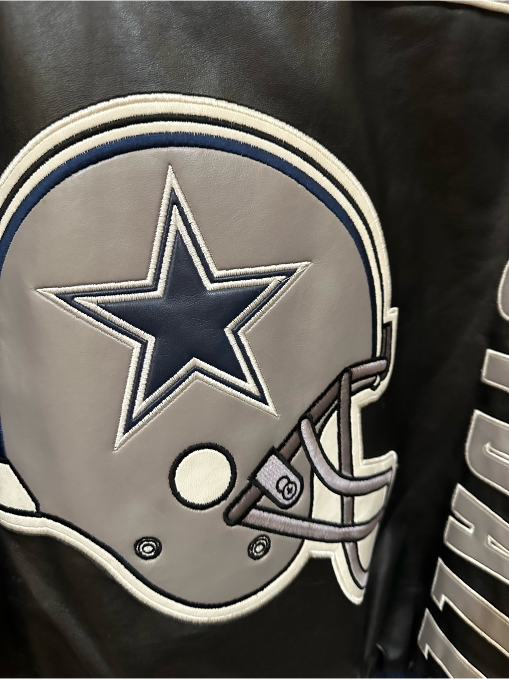 NFL Black, Navy & Cream Dallas Cowboys Faux Leather Bomber Jacket - Picture 11 of 16
